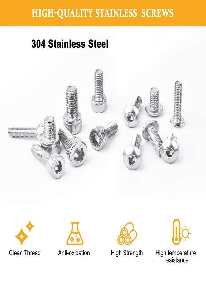 VIGRUE M3 M4 M5 M6 Screw Bolt Nut Assortment Set, Button Head & Socket Head Metric Screws, 304 Stainless Steel, 588Pcs Silver - Image 4